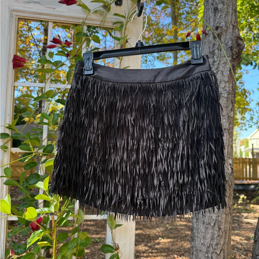 Express Black Fringe Mini Skirt